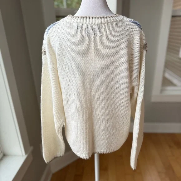 Vintage 80s 90s Hunters Run Tan White Pink Argyle Knit Sweater Size Large - Picture 4 of 8